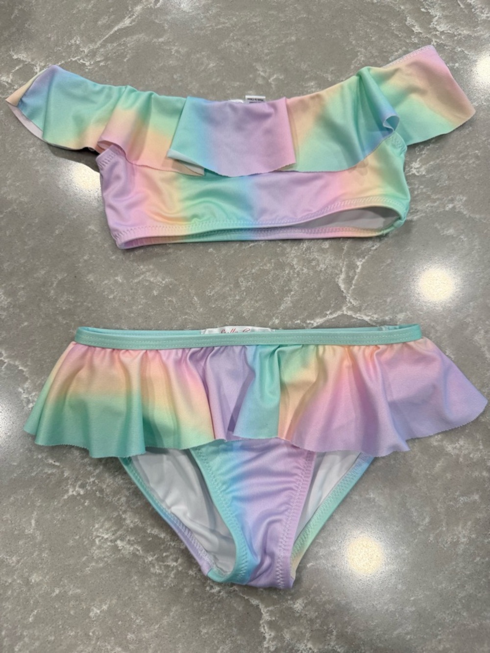 Stella Cove Rainbow Bikini 4Y Pastel Tie Dye Ruffle Two Piece Swimsuit Girls